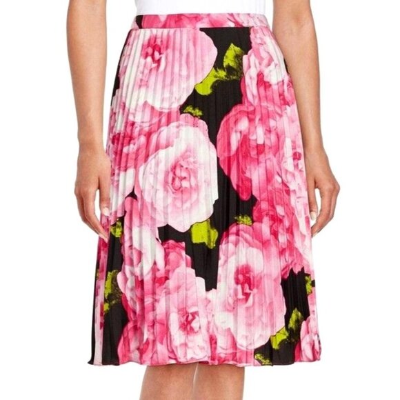Karl Lagerfeld Skirt Women 4 Pink Floral Print Accordion Pleated Boho Cottage‎ - Picture 1 of 10